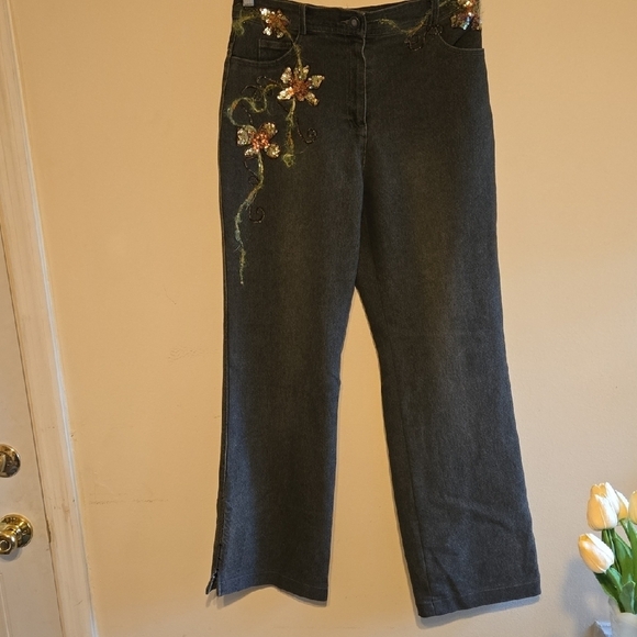 Eino Denim - Floral Embroidered Boot Cut Jeans Sz Lg W 28 Inseam 28